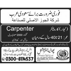 Carpenters required for overseas phalia international travel.